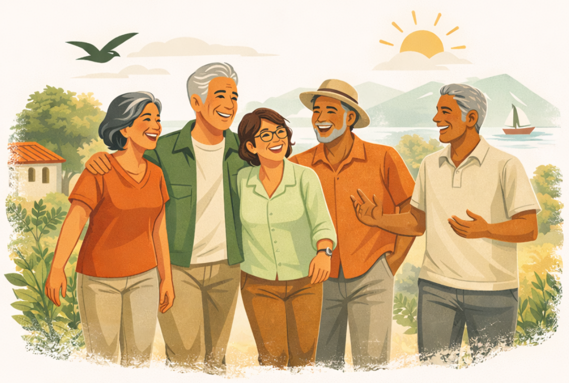 Grupo de jubilados felices